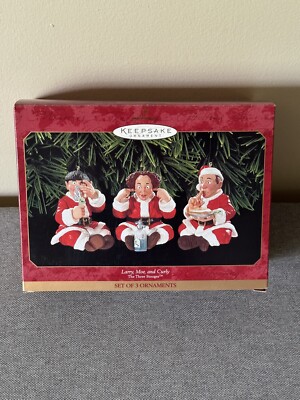 1999 Halmark Keepsake Three Stooges Christmas Ornaments - NEW - Tracey Larson