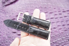 22mm/20mm Black Leather Watch Strap Real Crocodile Quick Release Watch Band