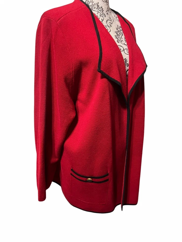 Cárdigan Suéter KASPER Rojo Negro Mezcla Algodón Frente Abierto Para Mujer Talla 2X Foto 2 de 4