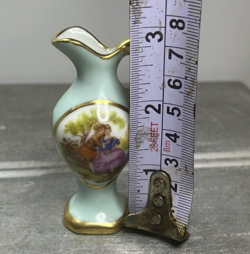 French Limoges Vintage Miniature Porcelain Vase Victorian Style Gold Trim - Picture 9 of 10