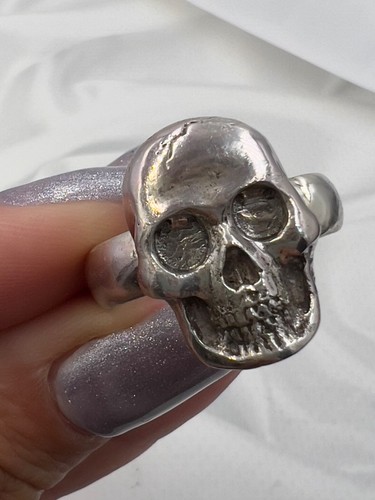 EXCLUSIVE SILVER 925 momento mori carved skull drop Gothic Victorian ring skelet - Picture 7 of 18