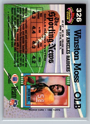 Winston Moss 1992 Stadium Club FOOTBALL #326 Los Angeles Raiders
