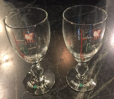 VTG Clear Stemmed Irish Coffee Recipe Glass Pictures Cow Coffee Sugar Whiskey 2
