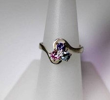 Pretty Sterling Silver Colored Glass Rhinestone Ring Size 7.25 - 5655