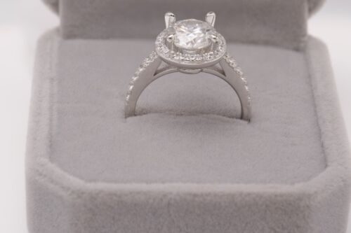 Halo Moissanite Engagement Ring 14k White Gold Plated 2.50 Carat Round Cut VVS1 - Picture 4 of 5