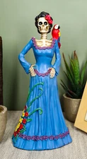 Day of The Dead Dod Blue Lady Figurine with Parrot by Ebros Gift