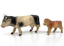 Leyla Germany Elastolin Composite Cow Calf Pair Toy Figure 1934 -40s Vtg Signed
