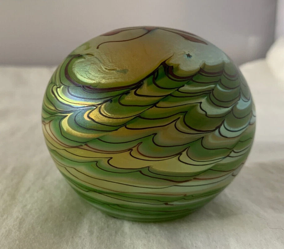 Pisapapeles libélula vintage 1979 Lundberg Studios firmado en vidrio Art Nouveau Foto 2 de 4