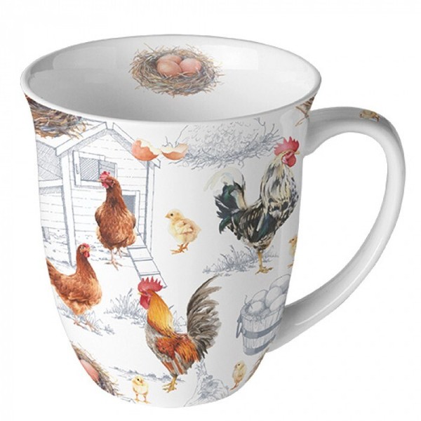 Ambiente Kaffeetasse Teetasse Becher Mug 0,4L Chicken HüHner Fine Bone China-image