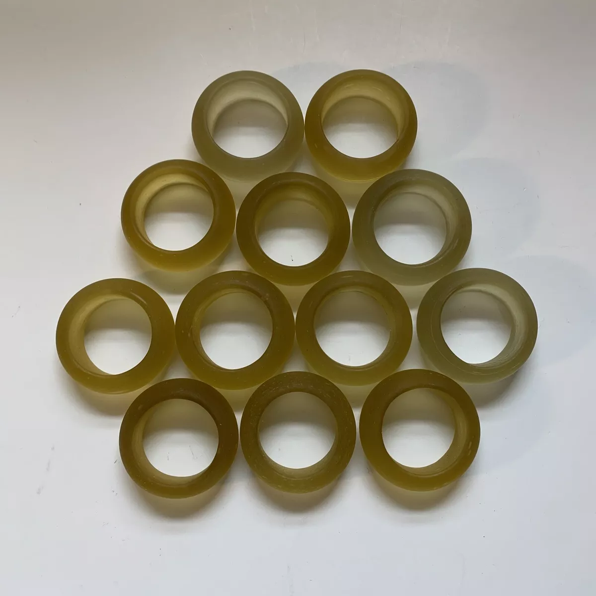 Amber Yellow Frosted Glass Napkin Ring Holder Set Vintage Round