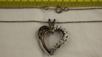 Vintage Sterling Silver 925 Diamonique Singapore Necklace w Heart CZ Pendant 19''