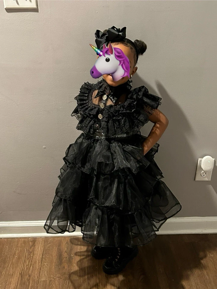 Wednesday: Handcrafted Dress & Socks Set for Toddler Fashionistas" Size 4/6 Yrs - Image 3 of 4