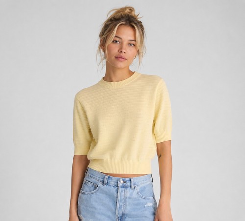 Madewell Top Womens Size Medium Textured Pointelle Knit Butter Yellow Ella NWT