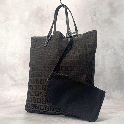 FENDI Handtasche Beuteltasche Handtasche FF Zucchino Canvas Leder schwarz echt - Bild 11 von 24