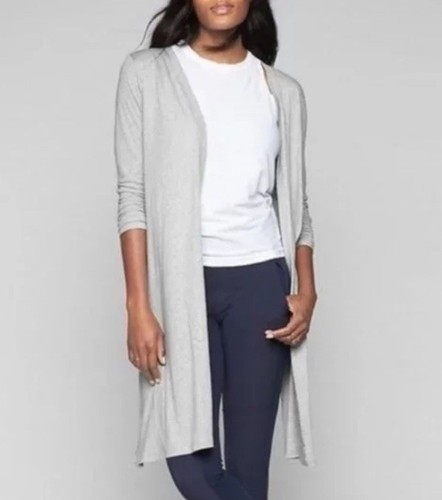ATHLETA Heather Grey Long Sleeve Camino Wrap Split Back Size L Yoga Pilates
