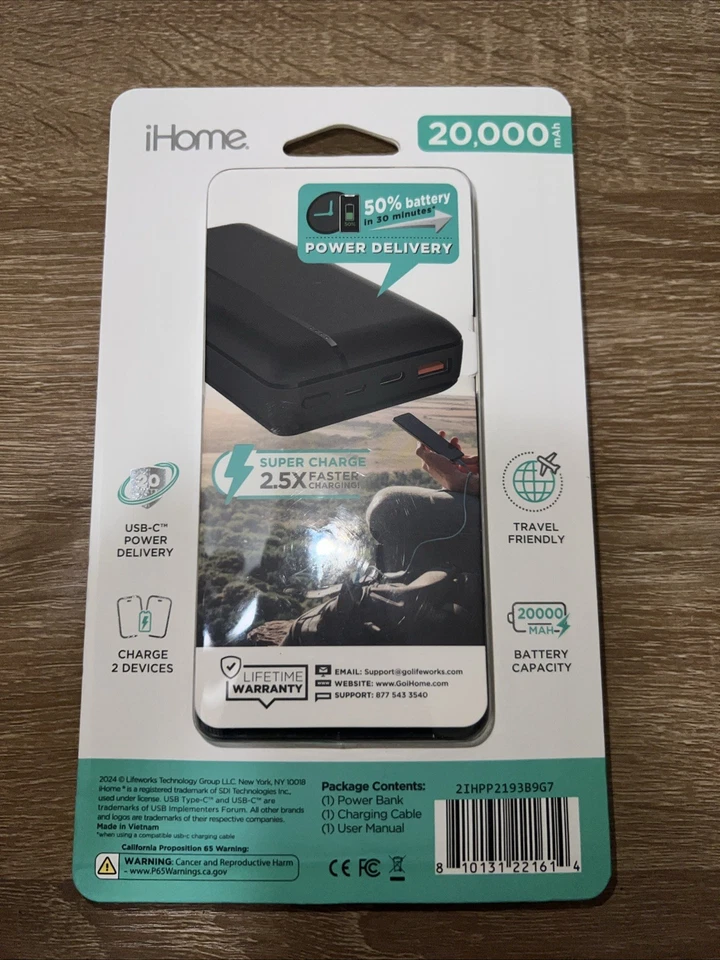 NUEVO Banco de alimentación iHome 20 000 mAh USB-C carga rápida apto para viajes negro Foto 2 de 4