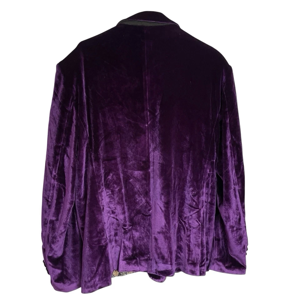 Ween Charm Crushed Velvet Blazer Jacket Mens XL Purple 1 Button Formal Tuxedo - Image 3 of 4