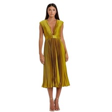 Mac Duggal NWT Size 14 Chartreuse Pleated Cap Sleeve Belted A Line Dress 26483