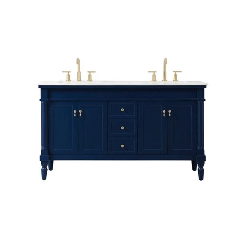 Elegant Decor Lexington 60" Solid Wood Double Bathroom Vanity in Blue - Picture 3 of 8