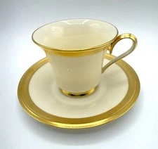 Lenox Aristocrat Footed-Cup & Saucer Gold Trim Formal Dining Tea Coffee plate +