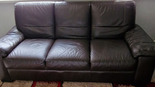 DFS Brown Leather 3-Seater Sofa, Padded Arms, Cushioned Back 195cm