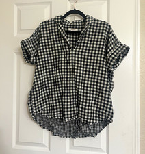 Madewell Black White Gingham Collared Short Sleeve Button-Up Blouse M