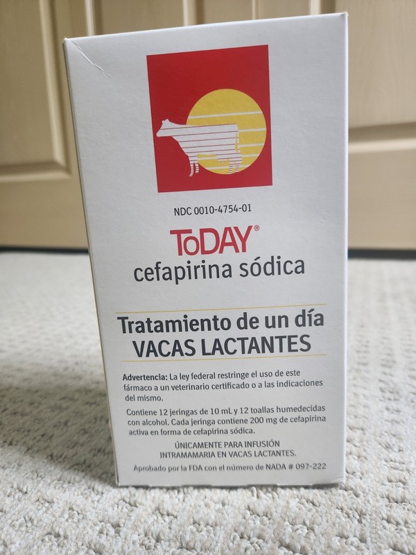 ToDAY One-Day Lactating Cow Cephapirin Sodium - 12 Syringes 200 MG 