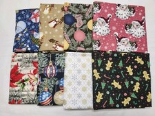 Lot 8 1 Yard Cuts CHRISTMAS Snowmen Santa Gingerbread Prints Cotton Fabric