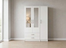 Ready Assembled White 3 Door Wardrobe With Mirror Drawers Shelve Bedroom Storage