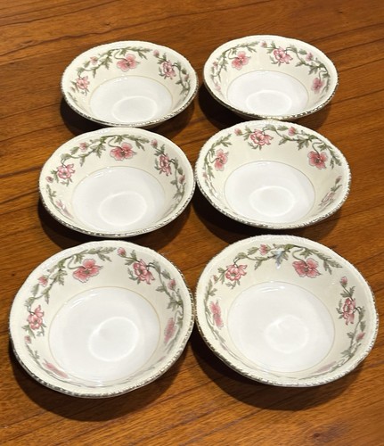 Set of 6 Homer Laughlin Pink Poppy Liberty Dessert Bowls 5 3/4" VTG Pink Floral - Picture 11 of 11