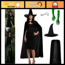 4-Piece Witch Costume Set - Cape, Hat, Gloves Glasses for Halloween Party