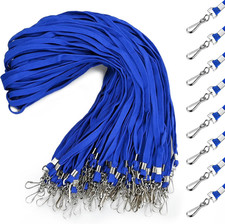 50 Pcs Badge Lanyards Flat Lanyards for ID Badges Bulk Blue Lanyard with Swivel