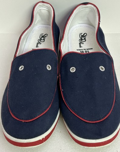 Canvas Slip On Flats Womens Size 10W Blue Red White Shoes Step Abouts Casual VTG
