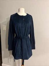 h by halston Faux Suede Navy Blue Jacket Belted Dress Sz 10