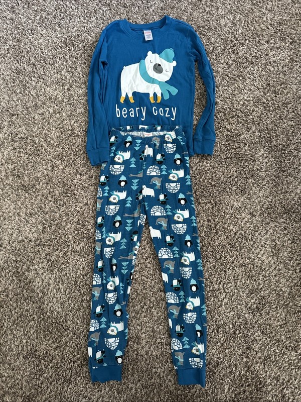 Gymboree Blue Beary Cozy Winter Christmas Unisex 2 Piece Pajamas- Size 10- VGUC