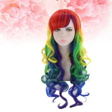 Gradient Color High Temperature Fiber Wig Wavy Curly Hair Wig for Cosplay Party