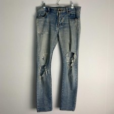 Saint Laurent Paris Men's Light Blue Destroyed Denim Pants, Size W86