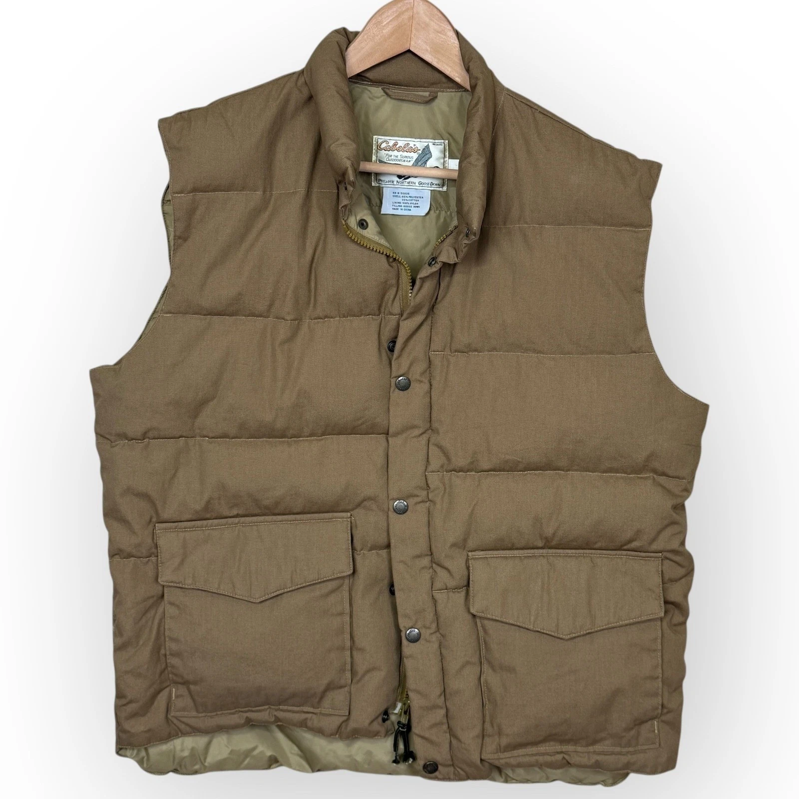 Cabelas Tan Quilted Premier Northern Goose Down Puffer Vest Outdoor Men's Large