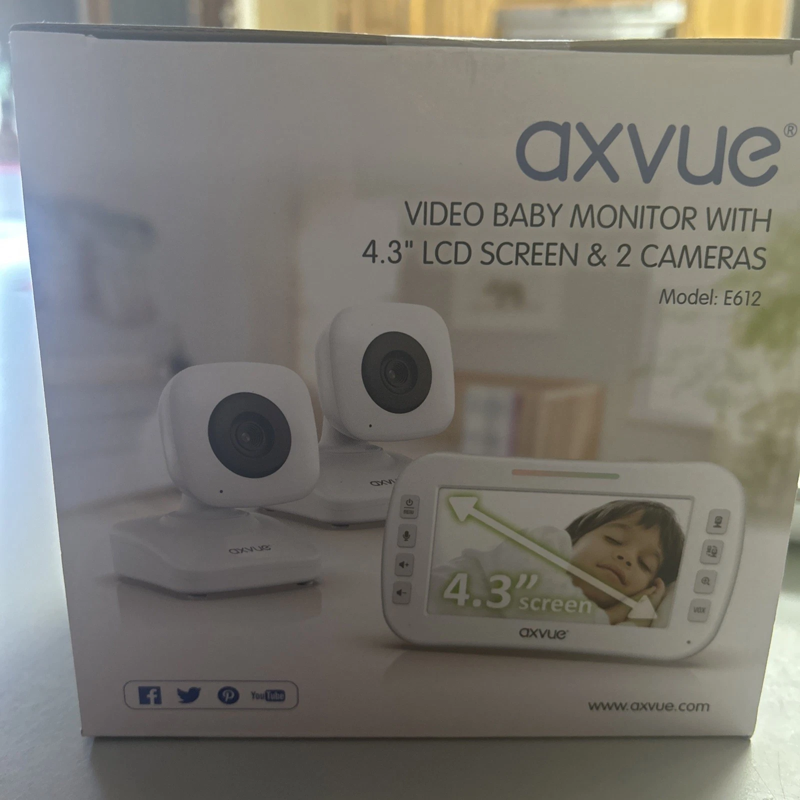 Axvue Video Baby Monitor 4.3" LCD Screen & 2 Cameras, Rechargeable Audio
