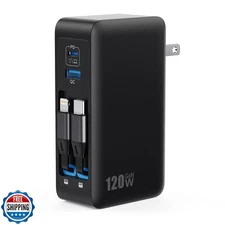 USB C Charger Block 120W with Built-in 2 Retractable Cables,4-in-