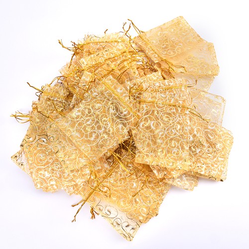 100pcs Champagne Eyelash Organza Drawstring Pouches Jewelry Wedding Gift Bags S❤ - Picture 5 of 10