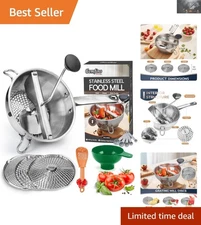 Stainless Steel Food Mill with 3 Discs & Spoon - Ergonomic Design for Easy Use