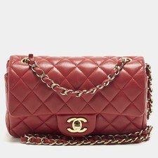 Chanel Classic Rectangle Single Flap Mini Red Quilted Leather Bag