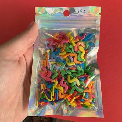 Rainbow Worm on a String Colorful Novelty Sprinkle Mix