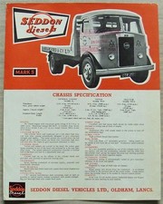 SEDDON MK 5 DIESELS Sales Specification Leaflet c1961 #P18/54/10 TIPPER Tractor
