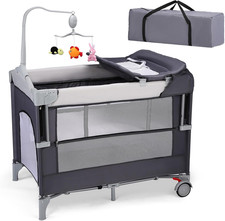 JOYMOR Pack and Play with Changing Table, 5-in-1 Portable Baby Bedside Bassinet