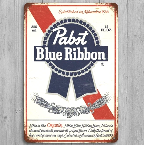 Pabst Blue Ribbon Beer 8 x 12 Novelty Vintage Metal Sign Shrink-Wrapped