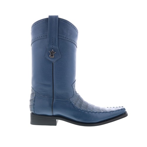 Los Altos Square Toe Caiman Belly Mens Blue Wide Cowboy Western Boots