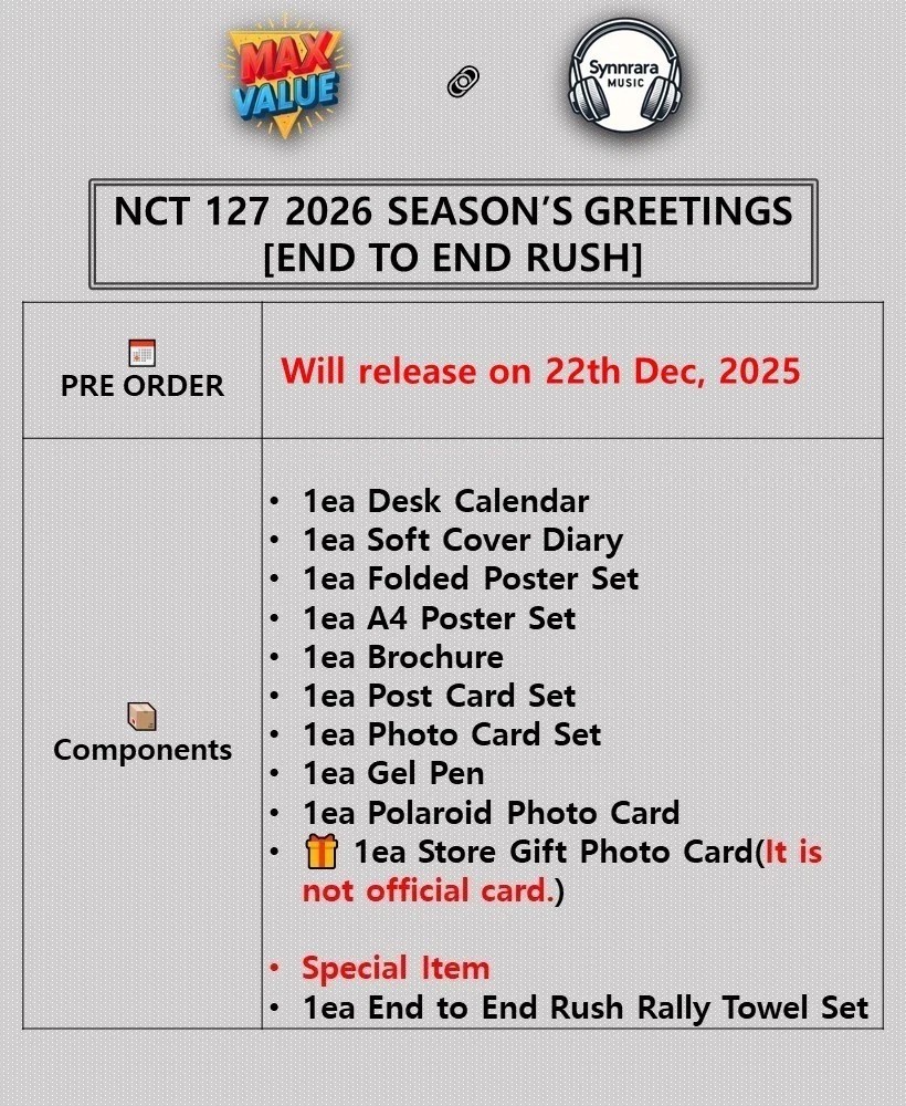 NCT 127 2026 SEASON'S GREETINGS [END TO END RUSH] / FULL SET+GIFT+