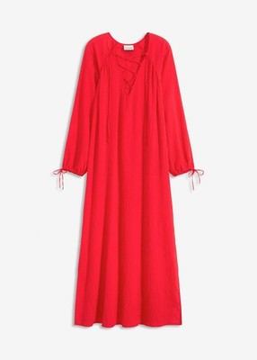 Neu Kaftan-Kleid Gr. 46 Erdbeere Damen Maxikleid Langarm Casual-Dress Basickleid